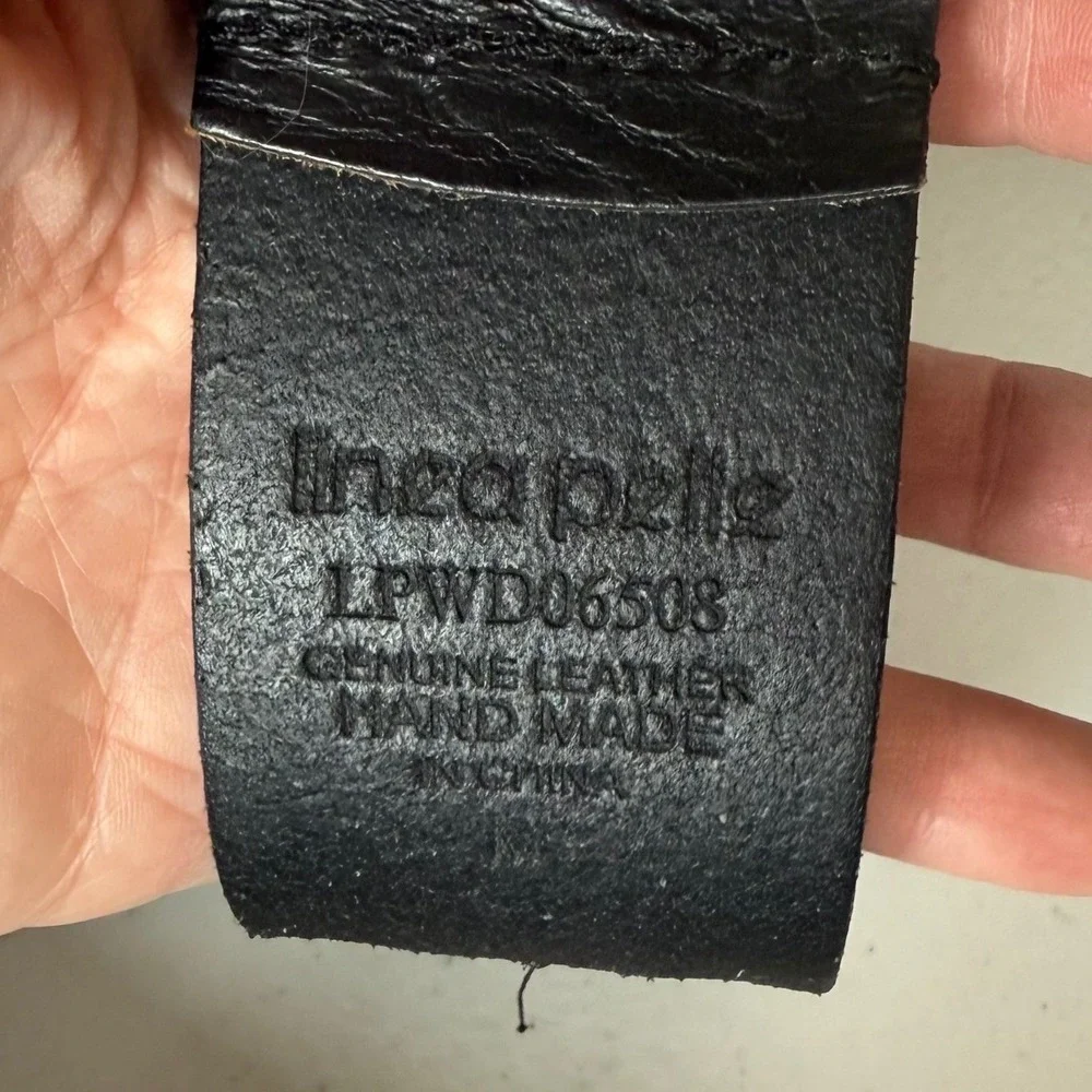 Linea Pelle Black Genuine Leather Stud Belt LPWD06508 Medium